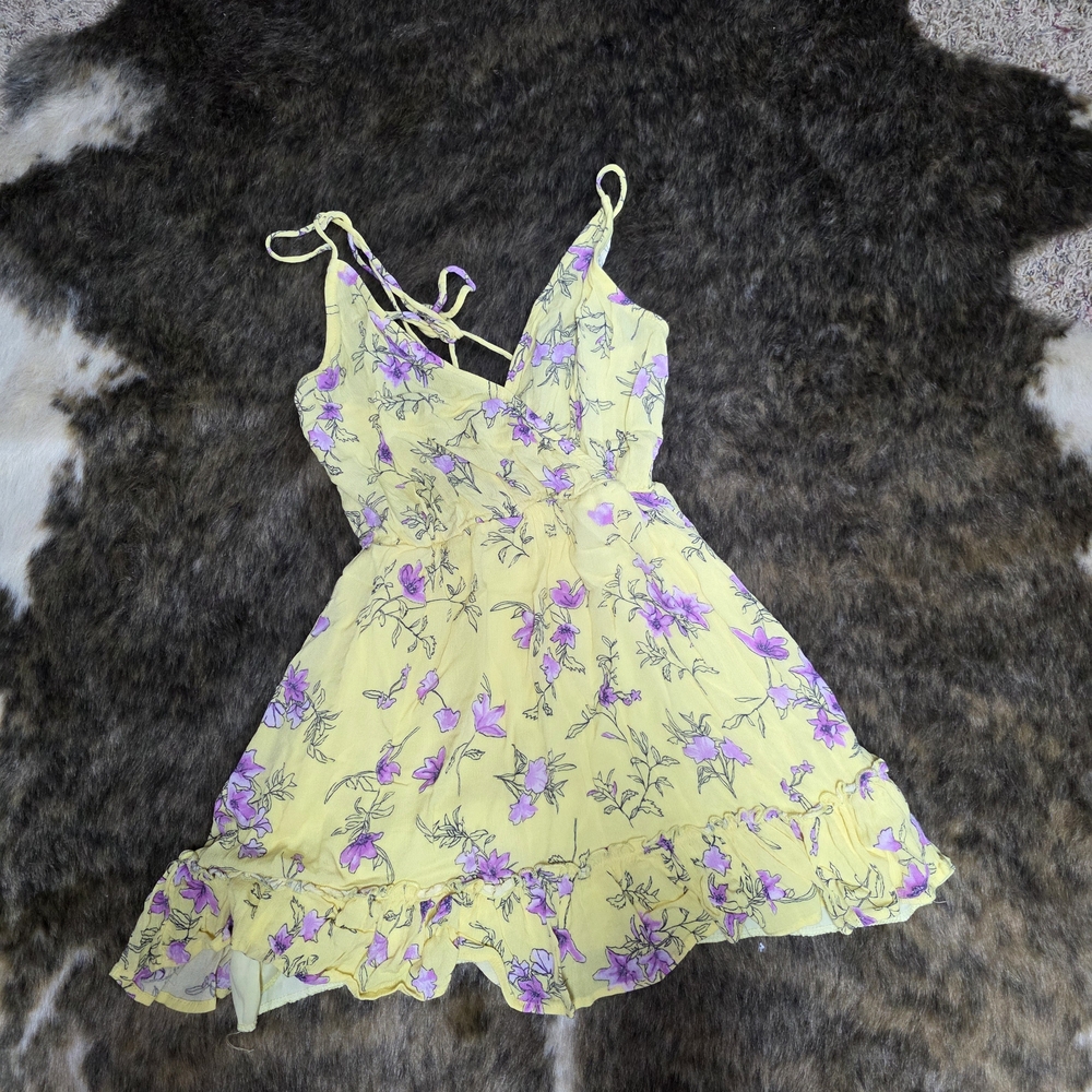 Floral Yellow and Purple Mini Dress